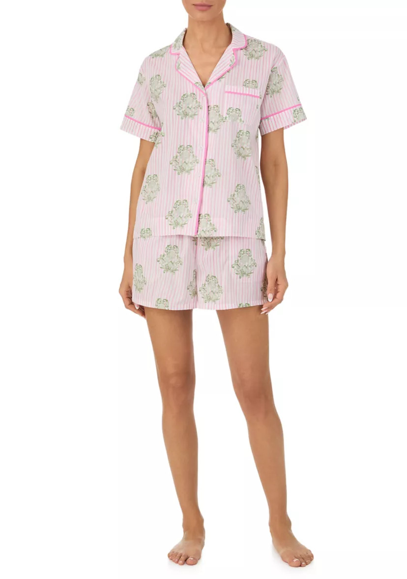 Short Sleeve Notch Collar Boxer Pajama Set | Belk