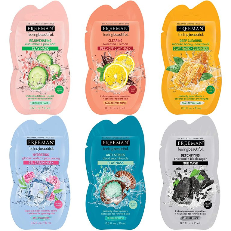 FREEMAN Facial Mask Variety Pack Oil Absorbing and Anti Stress Clay Detoxifying Charcoal Mud Clea... | Walmart (US)