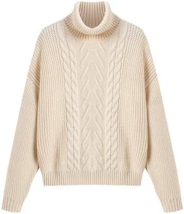 ZAFUL Women’s Batwing Long Sleeve Turtleneck Sweater Chunky Cable Knit Pullover Jumper Tops for... | Amazon (US)