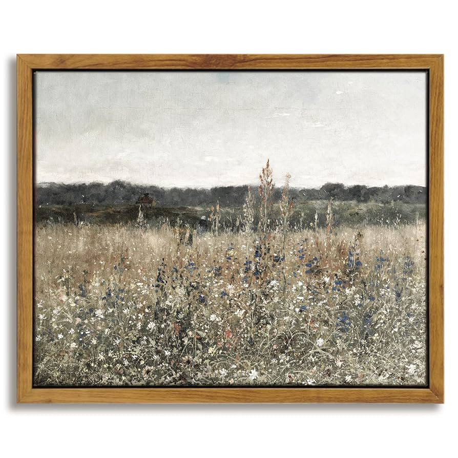 InSimSea Framed Canvas Wall Art, Meadow with Flowers Painting, Landscape for Living Room, Bedroom... | Amazon (US)