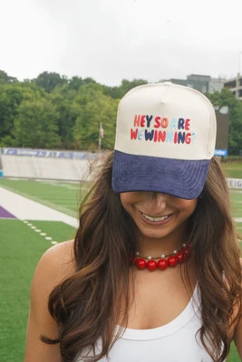 Hey So Are We Winning - Navy Corduroy Trucker Hat | KenzKustomz