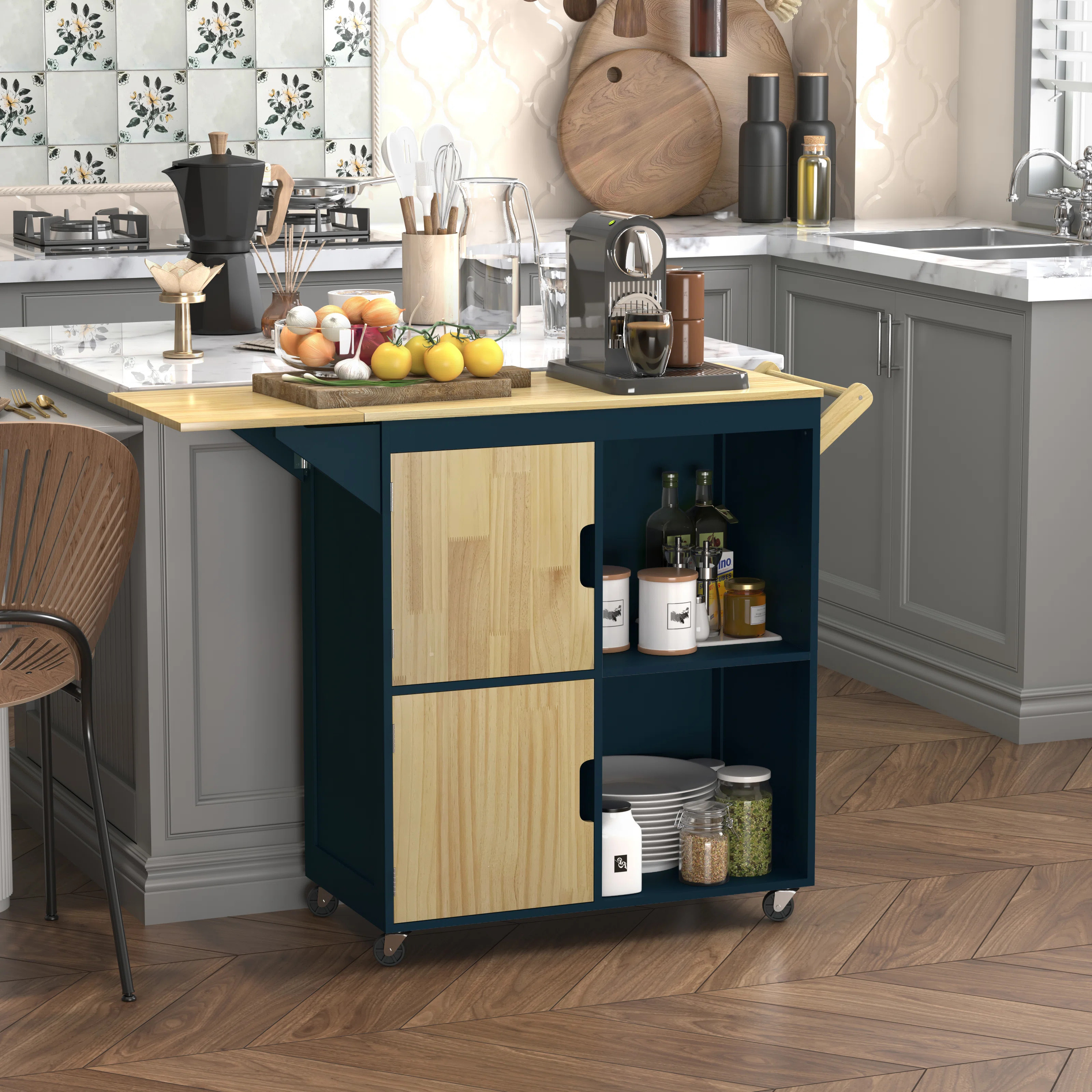 Winston Porter 37.8" Wide Rolling Kitchen Island with Solid Wood Top & Reviews | Wayfair | Wayfair North America
