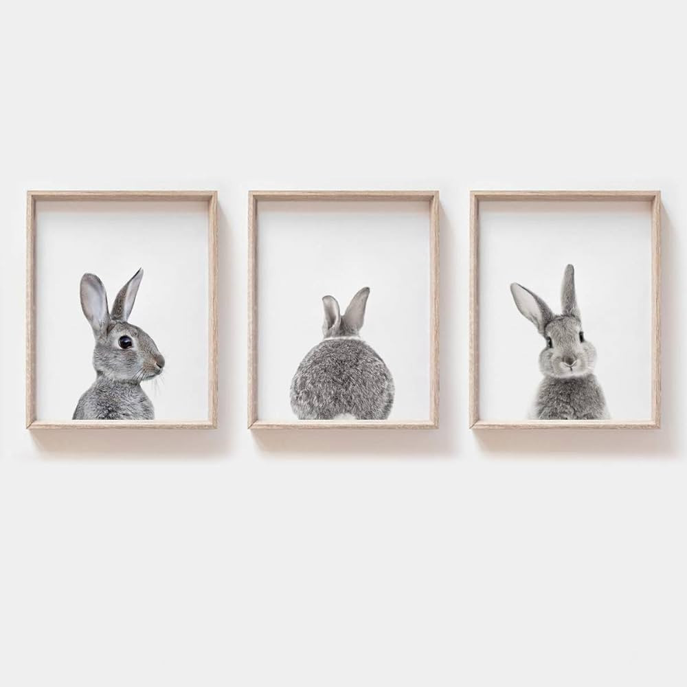 Easter Nursery Bunny Wall Art Set of 3 Gray Rabbit Prints Kids Room Cute Decor Baby Animals Poste... | Amazon (US)
