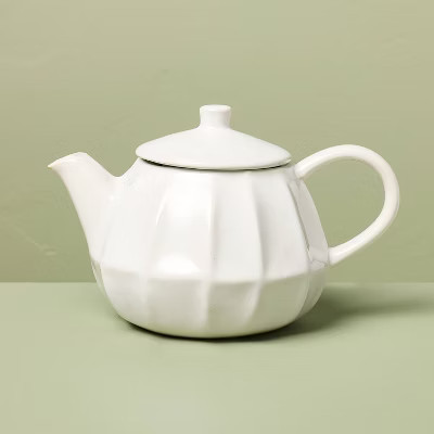 44 fl oz Ceramic Stoneware Teapot Sour Cream - Hearth & Hand™ with Magnolia | Target