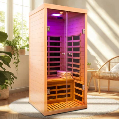 KISRAIS Single Person Indoor Bluetooth Compatible Far Infrared Sauna in Hemlock | Wayfair North America