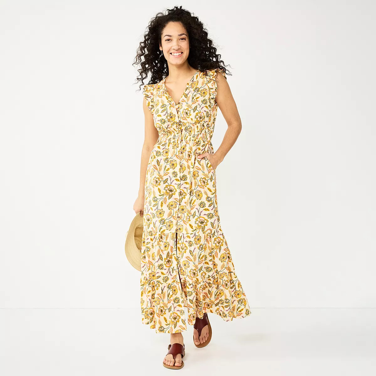 Women's Sonoma Goods For Life® Ruffle Sleeve Smocked Maxi Dress | Kohl's