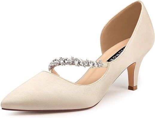 ERIJUNOR Women Mid Kitten Heels Closed Pointy Toe D’Orsay Pumps Wedding Party Shoes | Amazon (US)