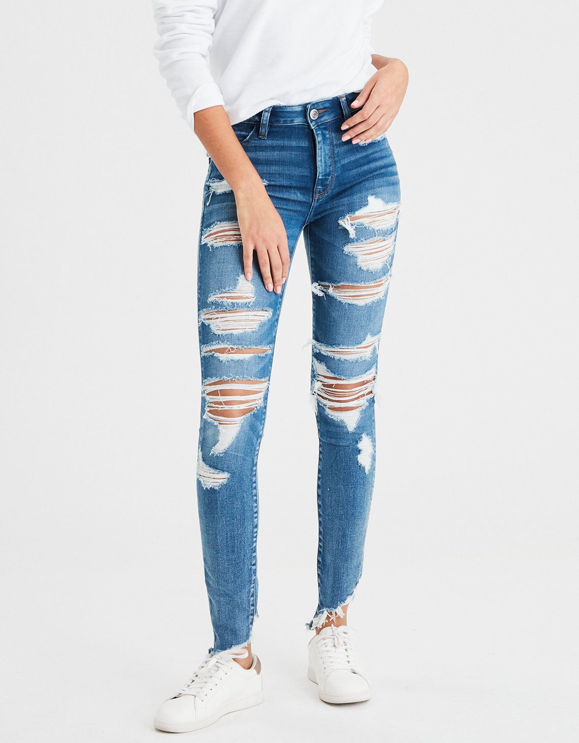 AE Ne(X)t Level High-Waisted Jegging, Super Destroy | American Eagle Outfitters (US & CA)