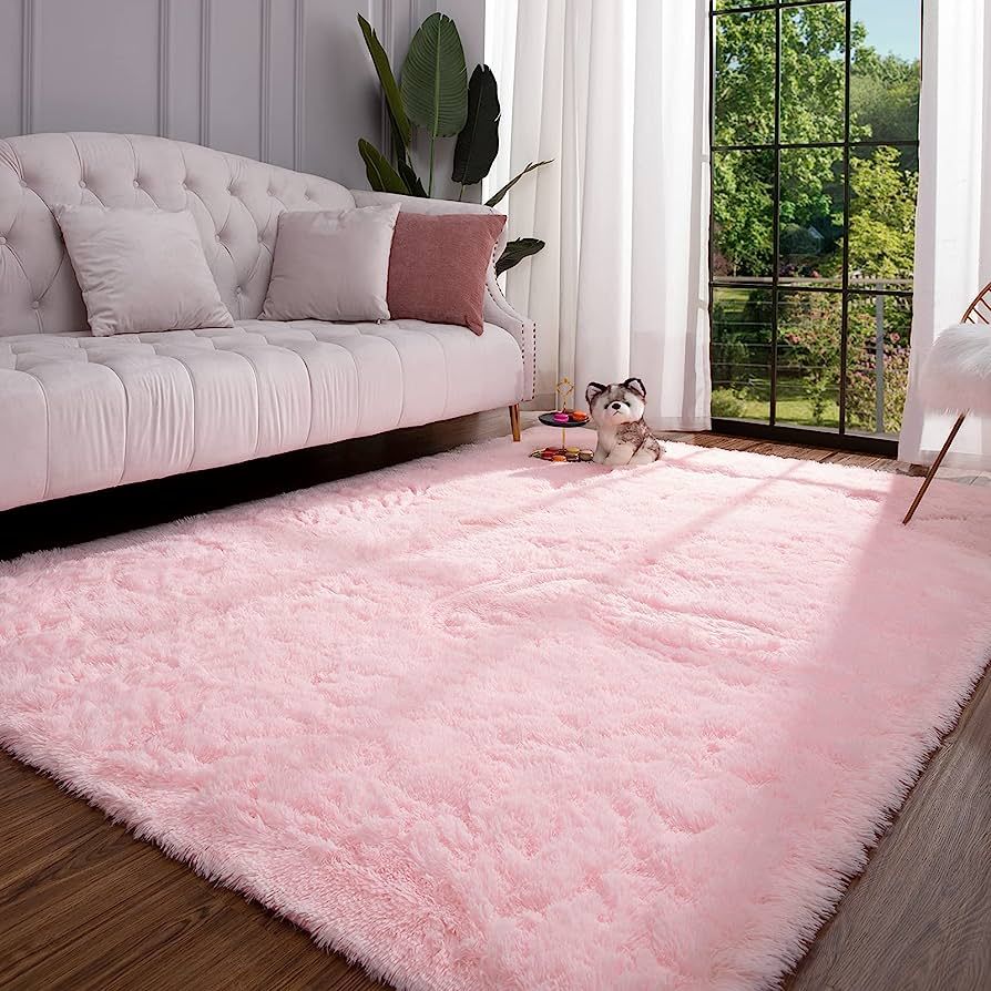 Keeko Premium Fluffy Pink Area Rug Cute Shag Carpet, Extra Soft and Shaggy Carpets, High Pile, Indoo | Amazon (US)