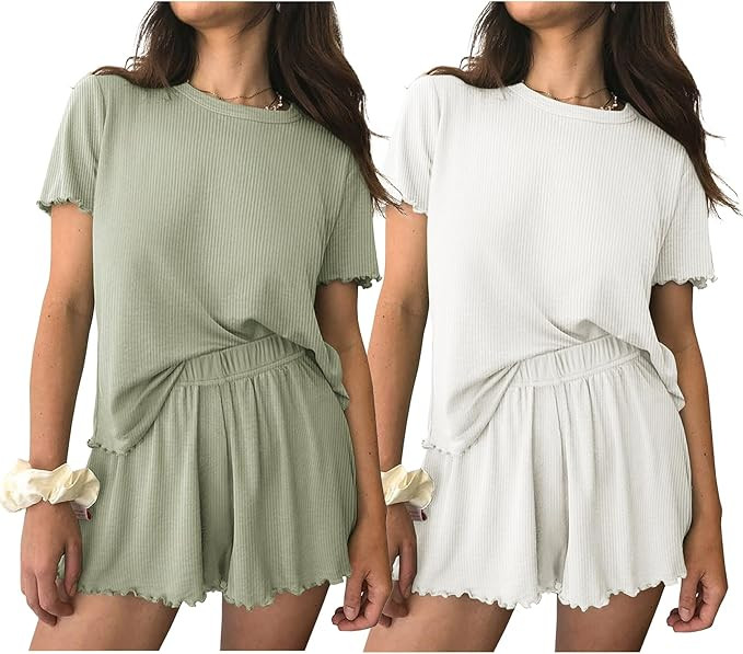 Ekouaer 2 Packs Womens Pajama Set Short Sleeve Sleepwear Soft Top and Shorts Pjs Casual Outfits L... | Amazon (US)