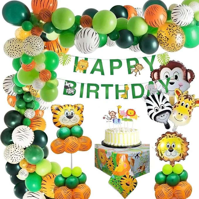 Yansion Jungle Safari Happy Birthday Decoration Kids,Animal Birthday Party Decoration Banner with... | Amazon (US)