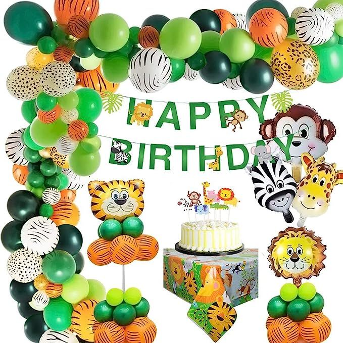 Yansion Jungle Safari Happy Birthday Decoration Kids,Animal Birthday Party Decoration Banner with... | Amazon (US)