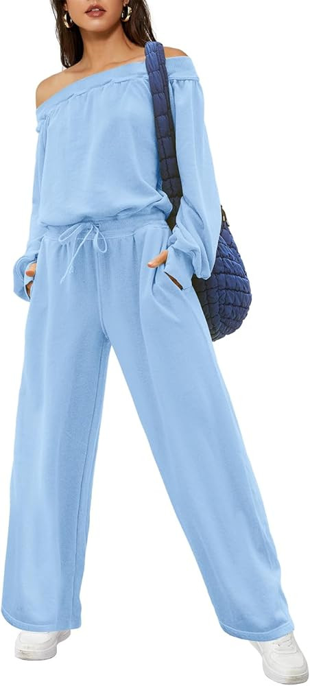 LAMISSCHE Womens Oversized Long Sleeve Jumpsuit with Pockets Off The Shoulder Romper Casual Onesi... | Amazon (US)