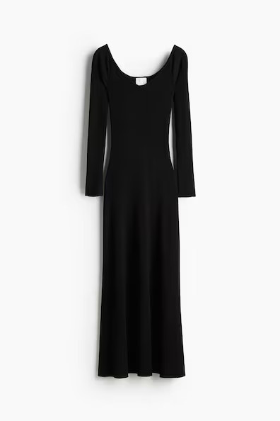 H & M - Rib-Knit Off-the-Shoulder Dress - Black | H&M (US + CA)
