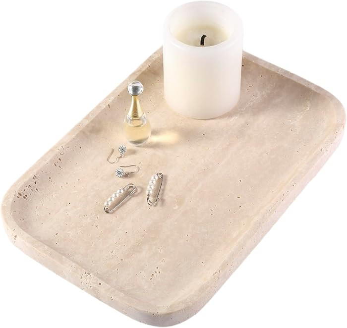 Marble Vanity Tray for Dresser Organizer, Travertine Bathroom Tray Countertop, Beige Decorative S... | Amazon (US)