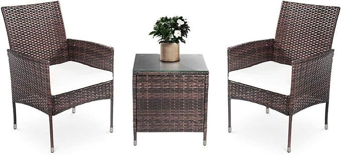 LinkRomat 3 Pieces Patio Furniture Sets, Modern Outdoor Woven Wicker, Rattan Conversation Sets wi... | Amazon (US)