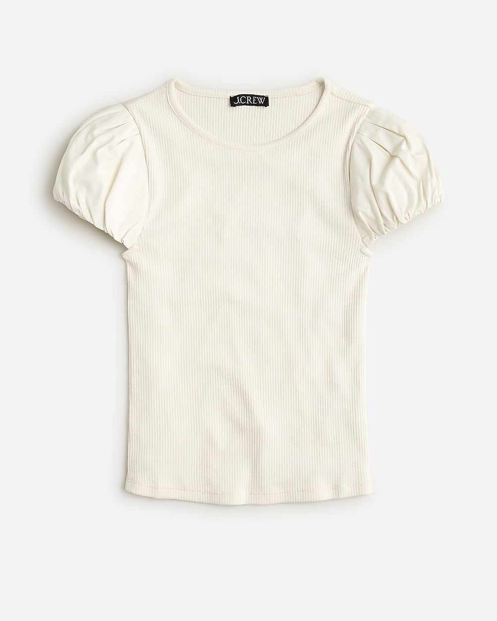Vintage rib T-shirt with cotton poplin puff sleeves | J.Crew US