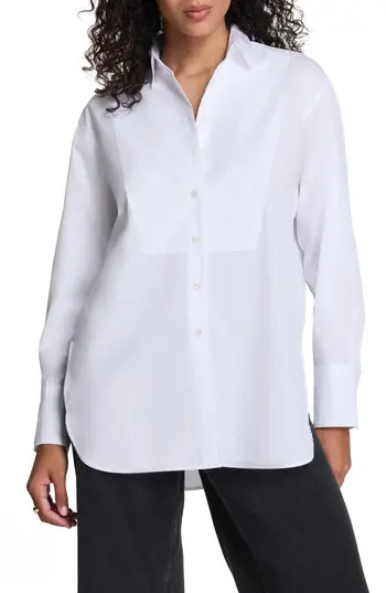 SPANX® Bibbed Tuxedo Cotton Poplin Button-Up Shirt in Classic White at Nordstrom Rack, Size Medium | Nordstrom Rack