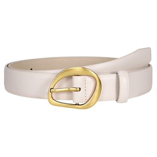 JASGOOD Leather Belts for Women Casual Fashion Waist Belt with Retro Gold Buckle Ladies for Jeans Pants Dresses(Beige) | Amazon (US)