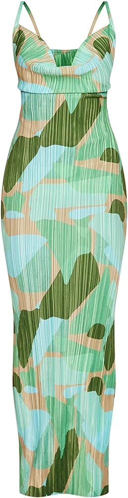 Cowl Neck Dress Sexy Strap Shoulder Pleated Maxi Dresses Summer Wedding Guest Dresses for Women | Amazon (US)
