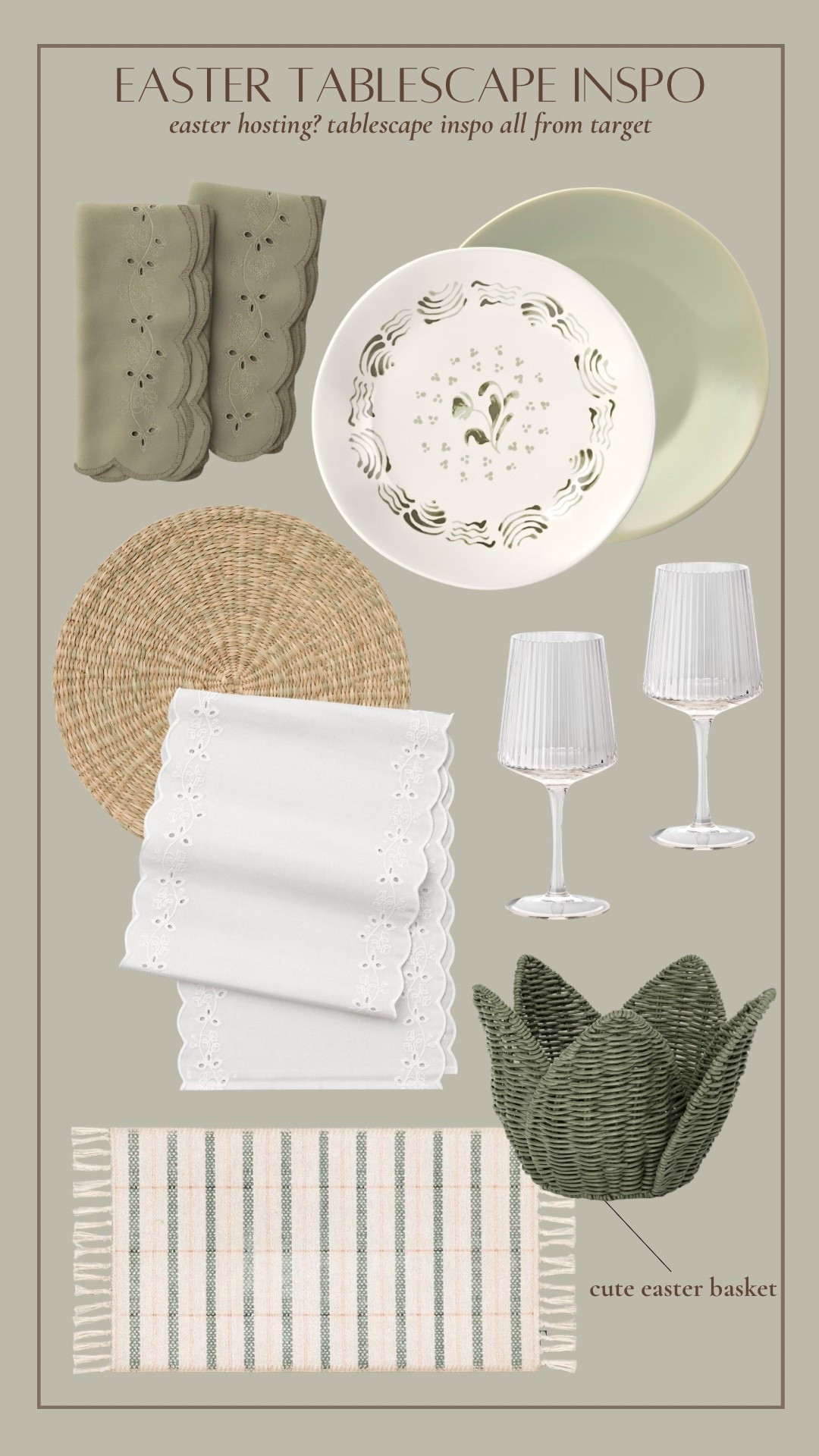 Easter table but make it timeless 🐣🌿

I mixed Amazon vases + planters with scalloped linens, woven chargers, and soft sage dinnerware to create that collected over time look — without the designer price tag.

The key to a layered spring tablescape:
• textured placemats
• scalloped napkins (so good for hosting)
• soft green plates for a subtle Easter nod
• woven basket for eggs or florals
• ribbed glassware to elevate it all

Everything is neutral enough to use beyond Easter — think spring brunch, baby showers, or just a pretty Sunday dinner.

Linking all my Amazon table decor, sage dinnerware, woven placemats, scalloped napkins, ribbed wine glasses, and Easter basket in LTK 🤍

#eastertablescape #springtablescape #amazontabledecor #hostessstyle #cottagetablesetting #neutralhome #collectedhome #easterdecor #springhosting #ltkhome 

 #LTKHome