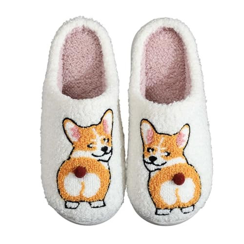 DACHOI Corgi Slippers for Women Home Fuzzy Cute Warm Fluffy Animal Slippers Non Slip Indoor Outdoor Shoes Corgi 42-43 | Amazon (US)