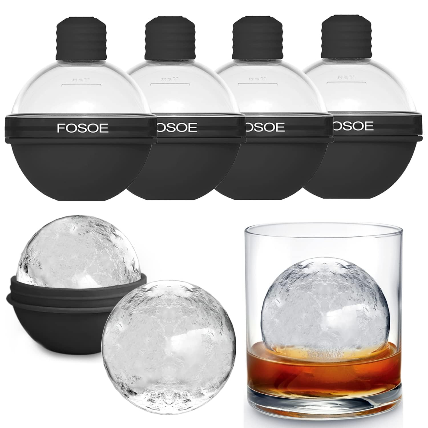 Silicone Ice Ball Molds for Whiskey - Set of 4 Round Makers with Lids for Cocktails, Bourbon, and... | Amazon (US)