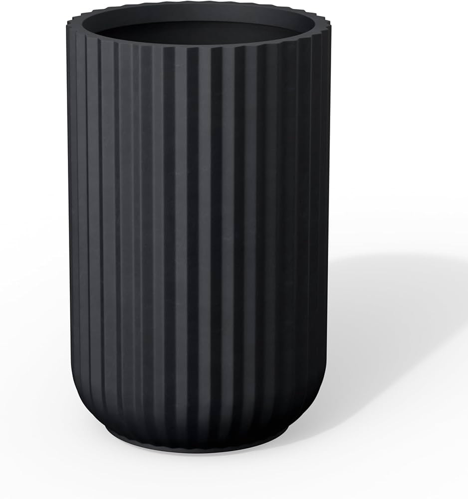 Kante Tall Fulted Concrete Planter, 21.7 Inch Height Large Plant Pot with Drainage Hole for Indoor Outdoor Plants, Modern Decor for Home, Patio, Garden, Black | Amazon (US)