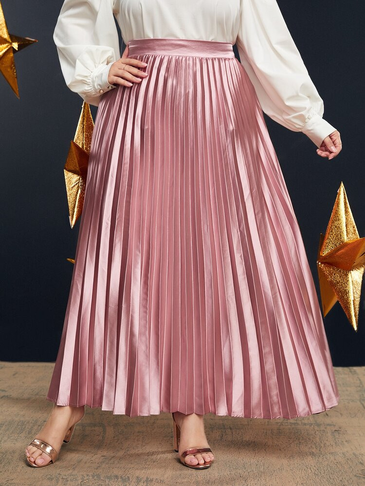 Plus High Waist Satin Pleated Skirt | SHEIN