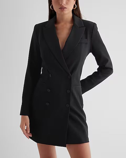 Double Breasted Padded Shoulder Mini Blazer Dress | Express