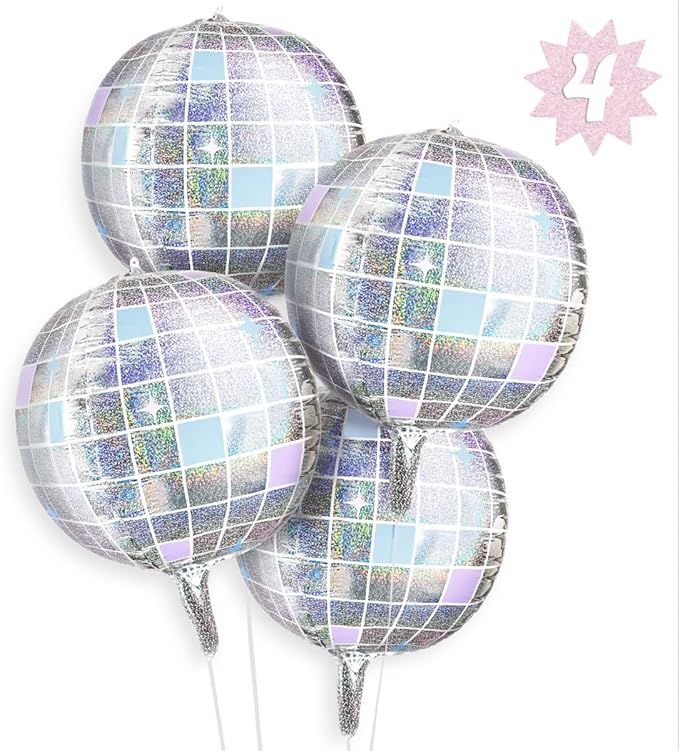 xo, Fetti Iridescent Disco Ball Foil Balloons - 4 pk, 22" | Last Disco Bachelorette Decorations, ... | Amazon (US)