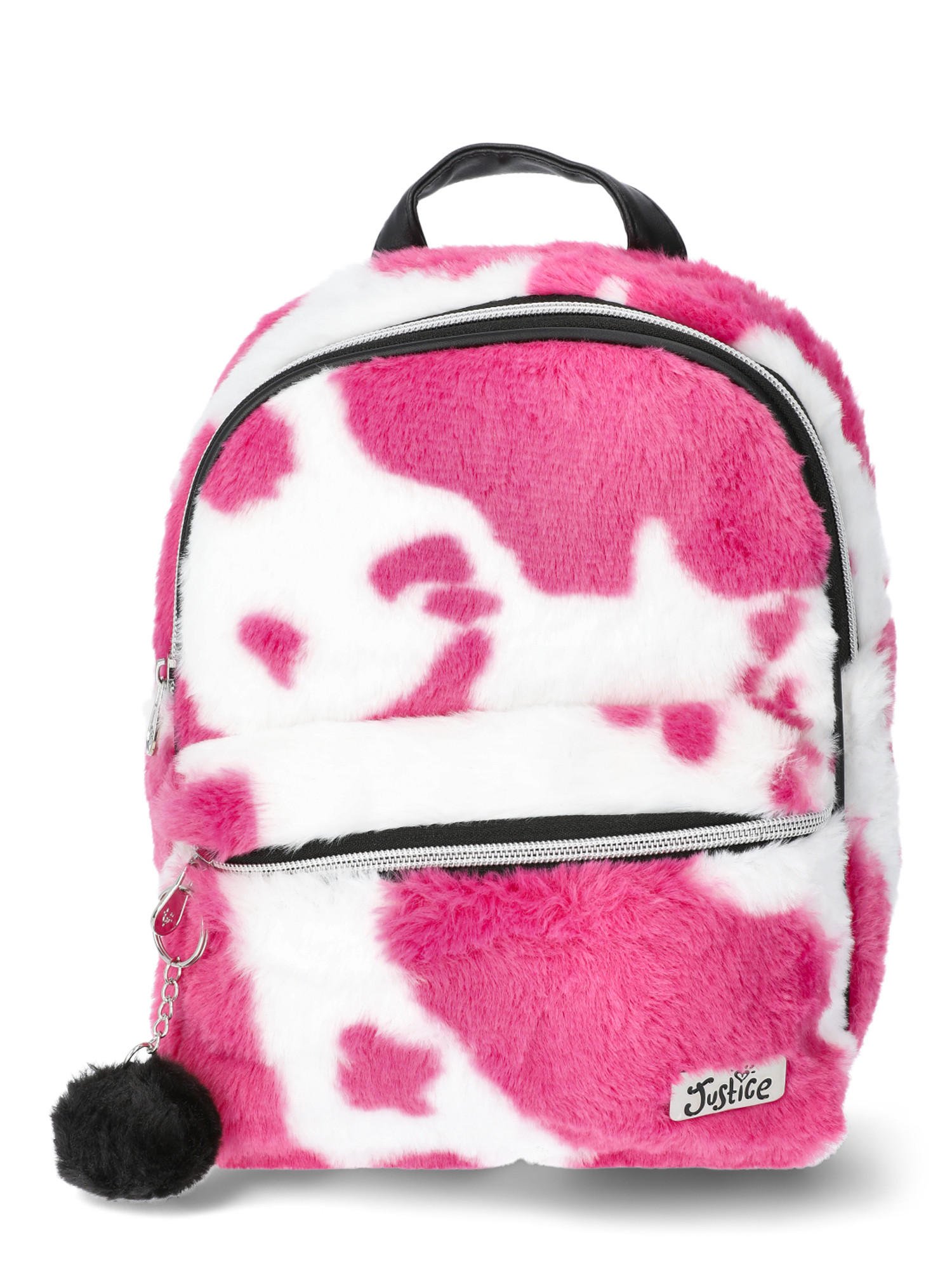 Justice Girls Cow Print Faux Fur Mini Backpack, Pink | Walmart (US)