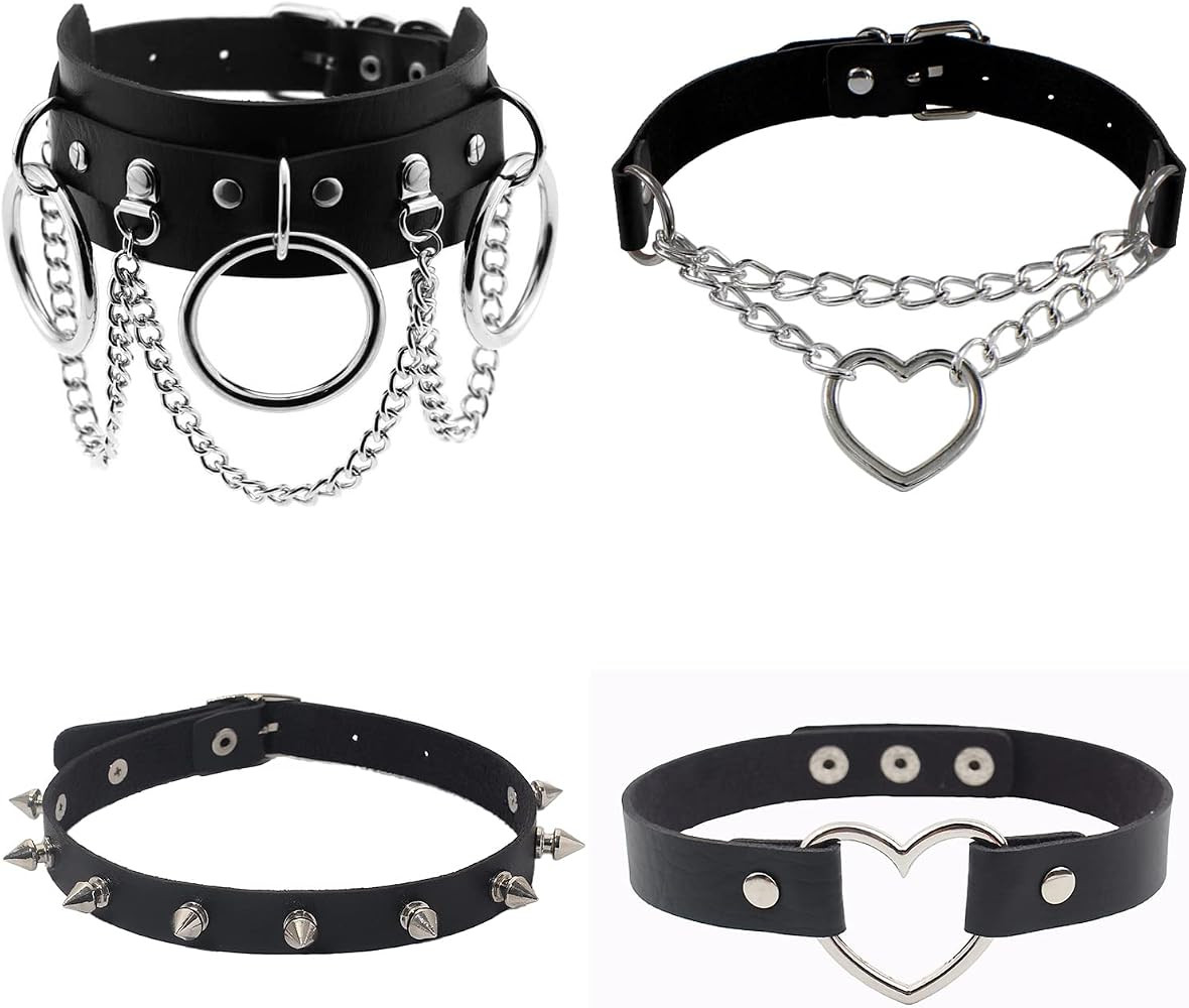 4Pcs Halloween Cool Steampunk Love Heart Shaped Gothic Goth Punk Rock Rivet Spike Studded PU Leat... | Amazon (US)