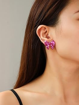 Statement Studs Earring, Metallic Pink Earring, Barbie Pink/Digital Lilac Stud Earring, Kitsch Bo... | Amazon (US)
