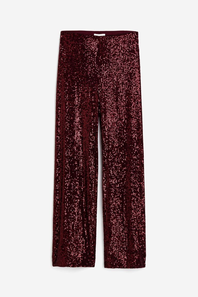 Sequined trousers - Dark red - Ladies | H&M GB | H&M (UK, MY, IN, SG, PH, TW, HK)