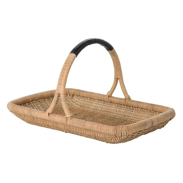 Kouboo Rattan Vegetable And Flower Wicker Basket With Leather Wrapped Arch Handle, Fruit Basket F... | Walmart (US)