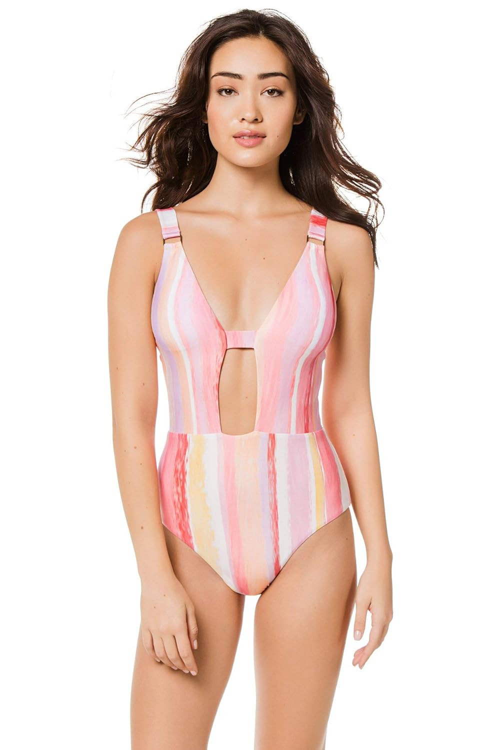Becca by Rebecca Virtue Women's Cabana Print Plunge One Piece Swimsuit Swimsuit | Amazon (US)