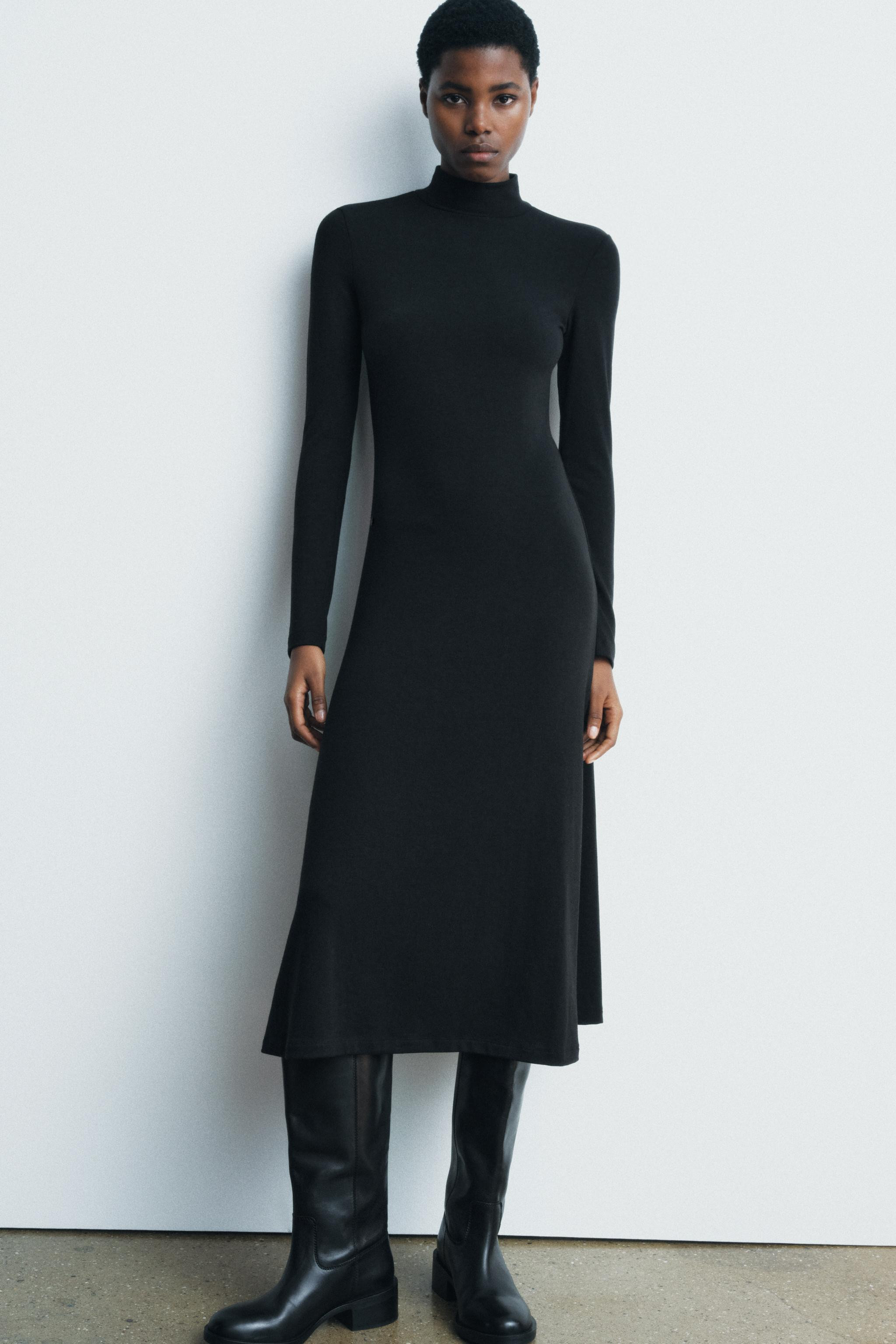 Midi turtleneck dress with long sleeves. A-line silhouette. | Zara US