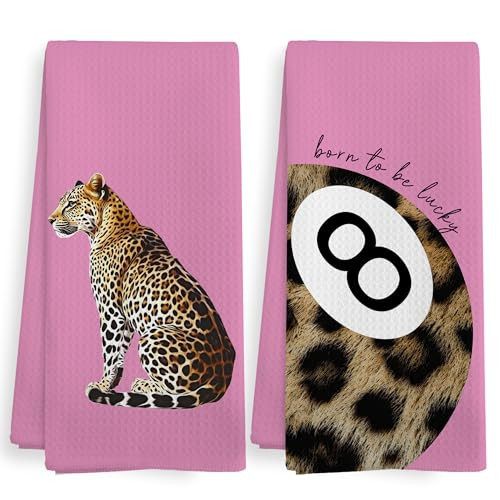 XNXLDYLH Trendy Leopard Cheetah Print Lucky 8 Ball Bathroom Decor, Preppy Girly Pink Leopard Decor Dish Hand Tea Towels for Bathroom Kitchen Sets of 2, Cheetah Kitchen Towels and Dishcloths,16x24 Inch | Amazon (US)