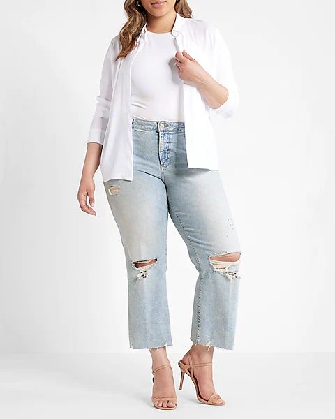 Mid Rise Light Wash Ripped 90s Ankle Boot Jeans | Express