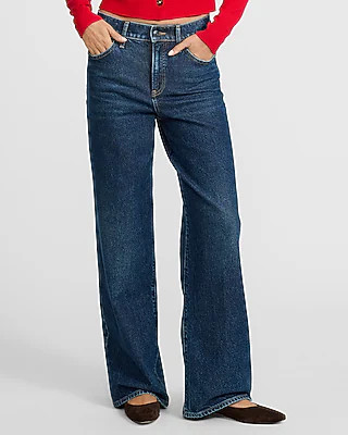 High Waisted Dark Wash Wide Leg Jeans | Express