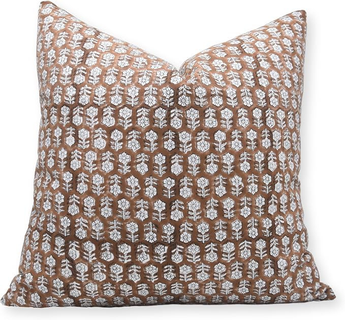 Handmade Block Print Thick Cotton White 16x16 Inches Throw Pillowcase Coushion Covers Decorative ... | Amazon (US)