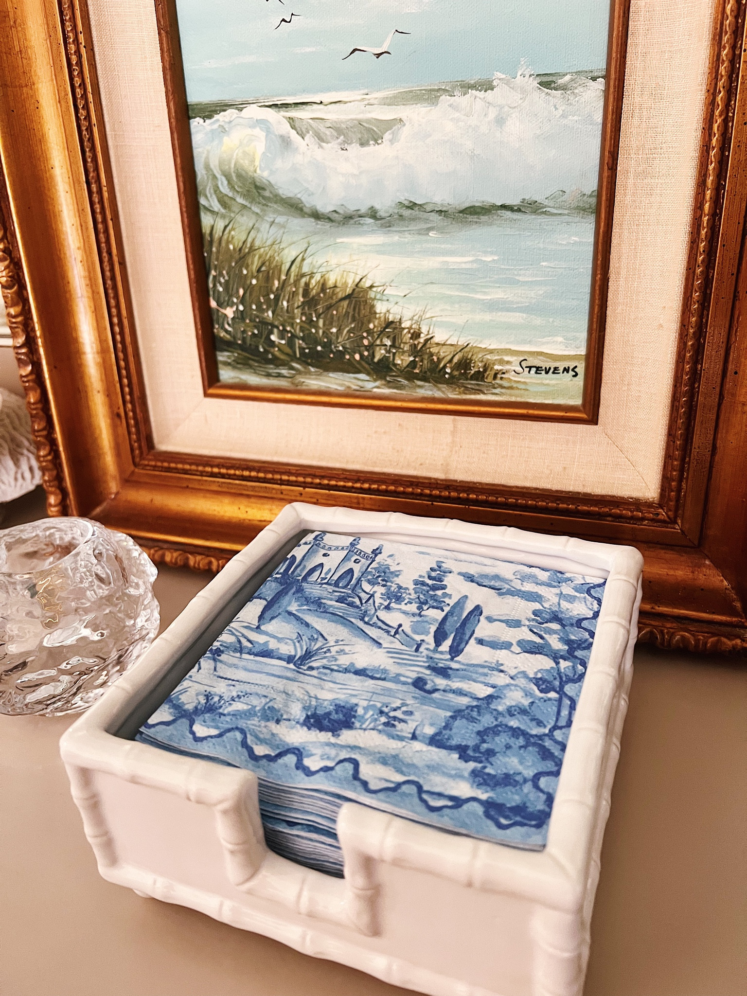 The perfect blue and white cocktail napkin and holder.

#LTKunder50 #LTKhome #LTKFind