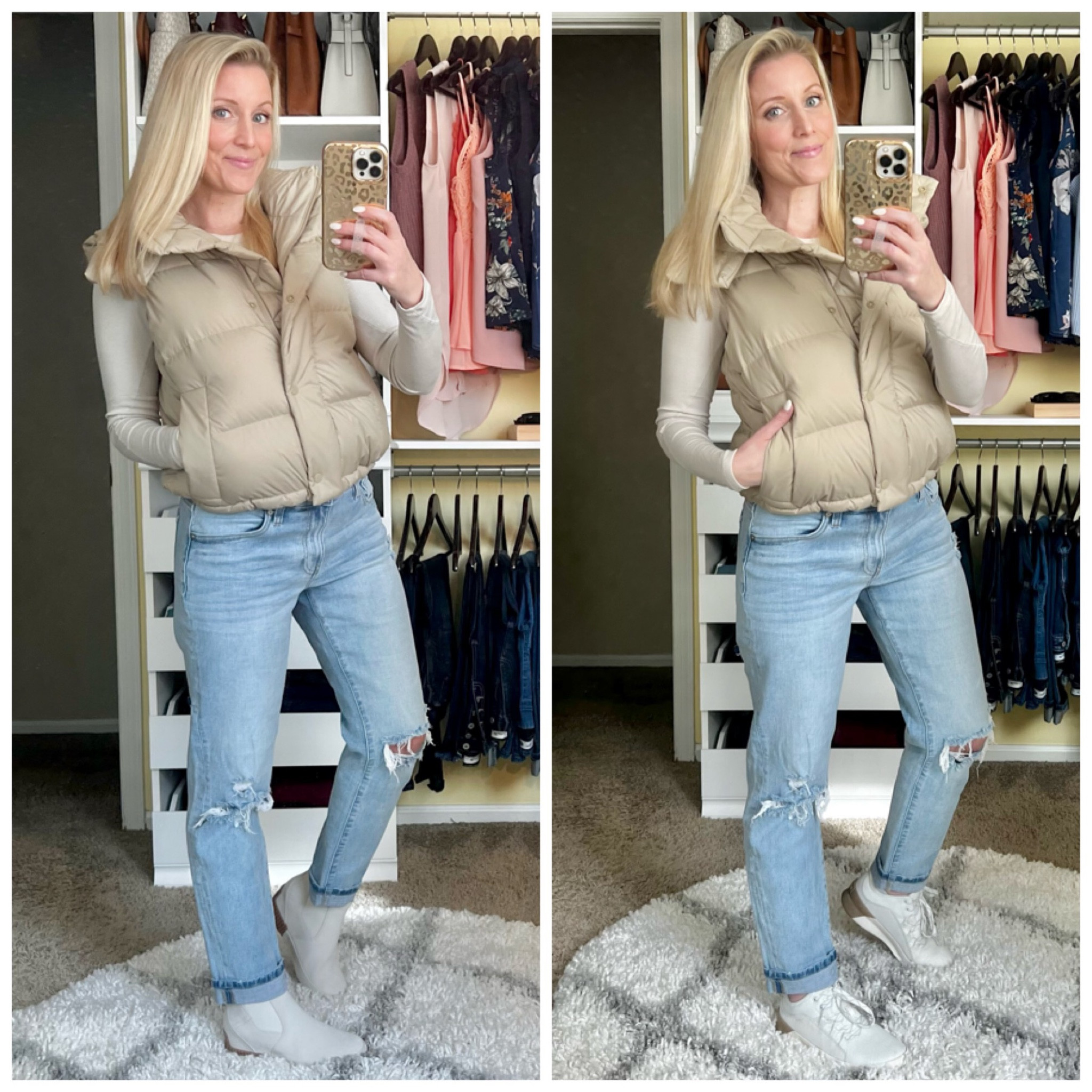 Shoes or booties I couldn’t decide, both pair great with this puffer vest and some comfortable pair of mom jeans! (My color vest is sold out) 

#LTKstyletip #LTKshoecrush