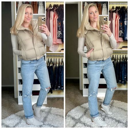 Shoes or booties I couldn’t decide, both pair great with this puffer vest and some comfortable pair of mom jeans! (My color vest is sold out) 

#LTKstyletip #LTKshoecrush