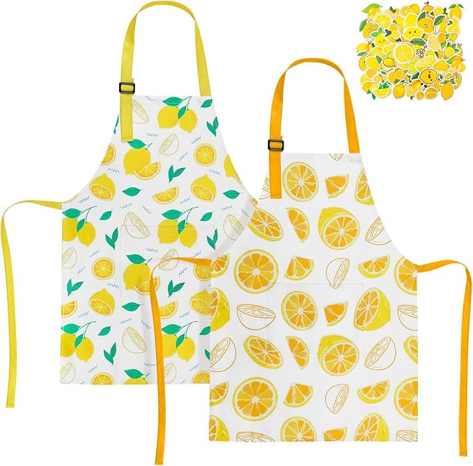 2 Pack Lemon Kids Aprons, Kids Aprons with 50pcs Lemon Stickers, Adjustable Lemonade Apron for Bo... | Amazon (US)