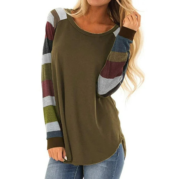 Women Casual Shirts Mutil Color Striped Long Sleeve Tops Blouses - Walmart.com | Walmart (US)