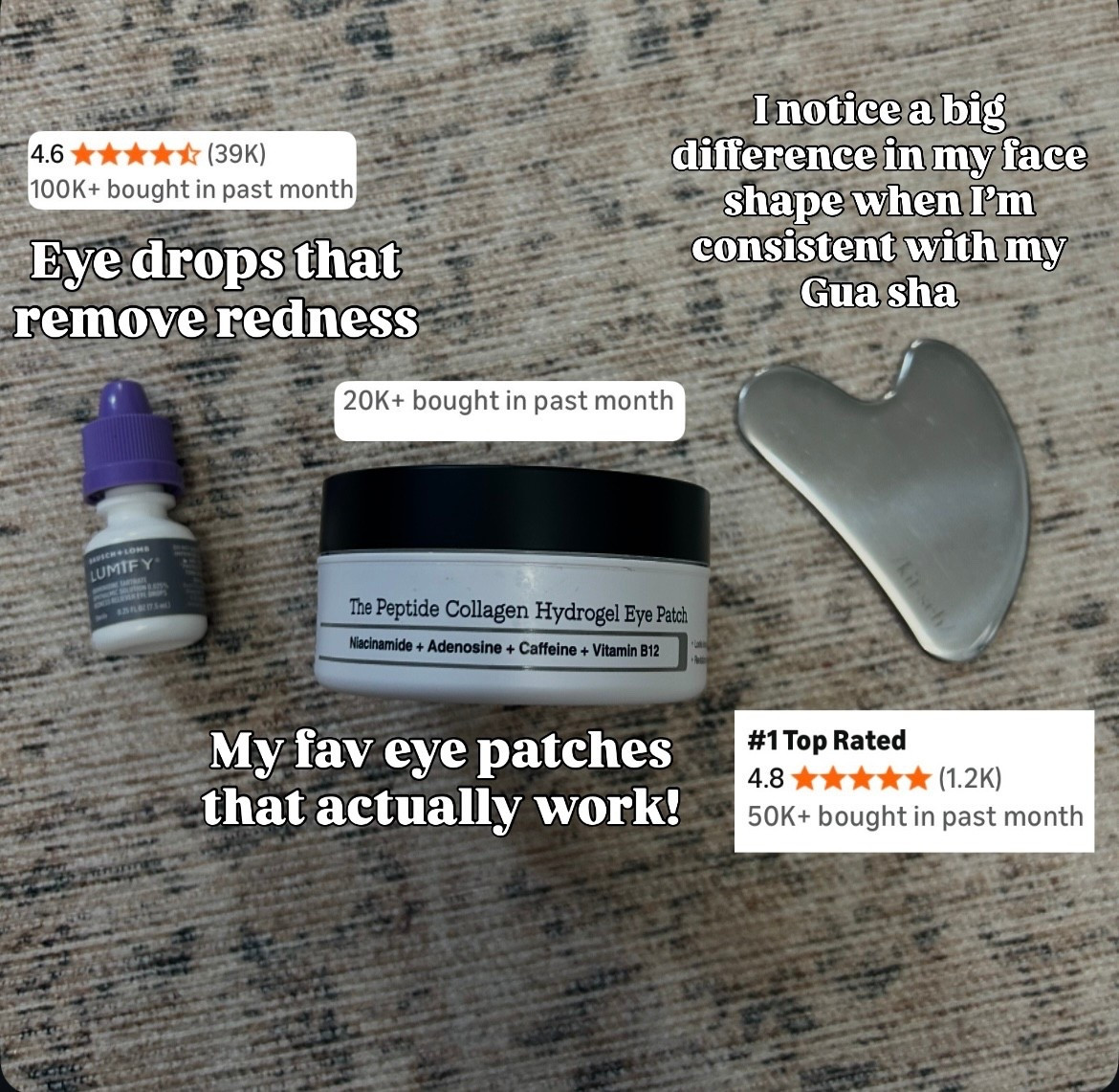 Beauty favorites I’ll be continuing to use in 2026! I’m obsessed with these eye patches, gifted them during the holidays! These eye drops work instantly and I notice a big difference when I use my Gua sha continuously! We all want a sharp jaw line and no double chin! 

#LTKBeauty #LTKFindsUnder50