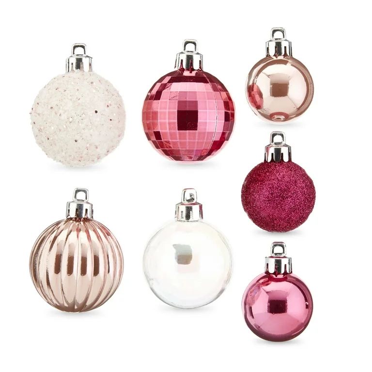 Holiday Time Multi-Textured Shatterproof Christmas Mini Ornaments, Dark Pink, Light Pink, White, ... | Walmart (US)