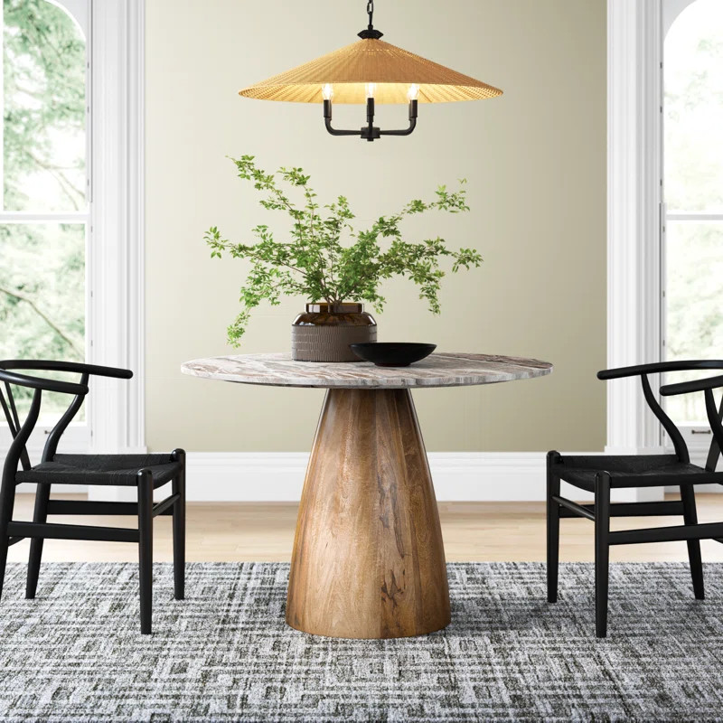 Mellonia Round Marble Top Solid Wood Base Dining Table | Wayfair North America
